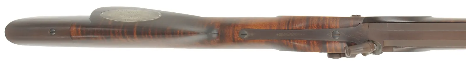 Halfstock Hawken Rifle,
.50 caliber,  31" Green Mountain barrel, 
curly maple, iron trim, percussion, 
new, unfired,  by Mike Compton Halfstock Hawken Rifle,
.50 caliber,  31" Green Mountain barrel, 
curly maple, iron trim, percussion, 
new, unfired,  by Mike Compton