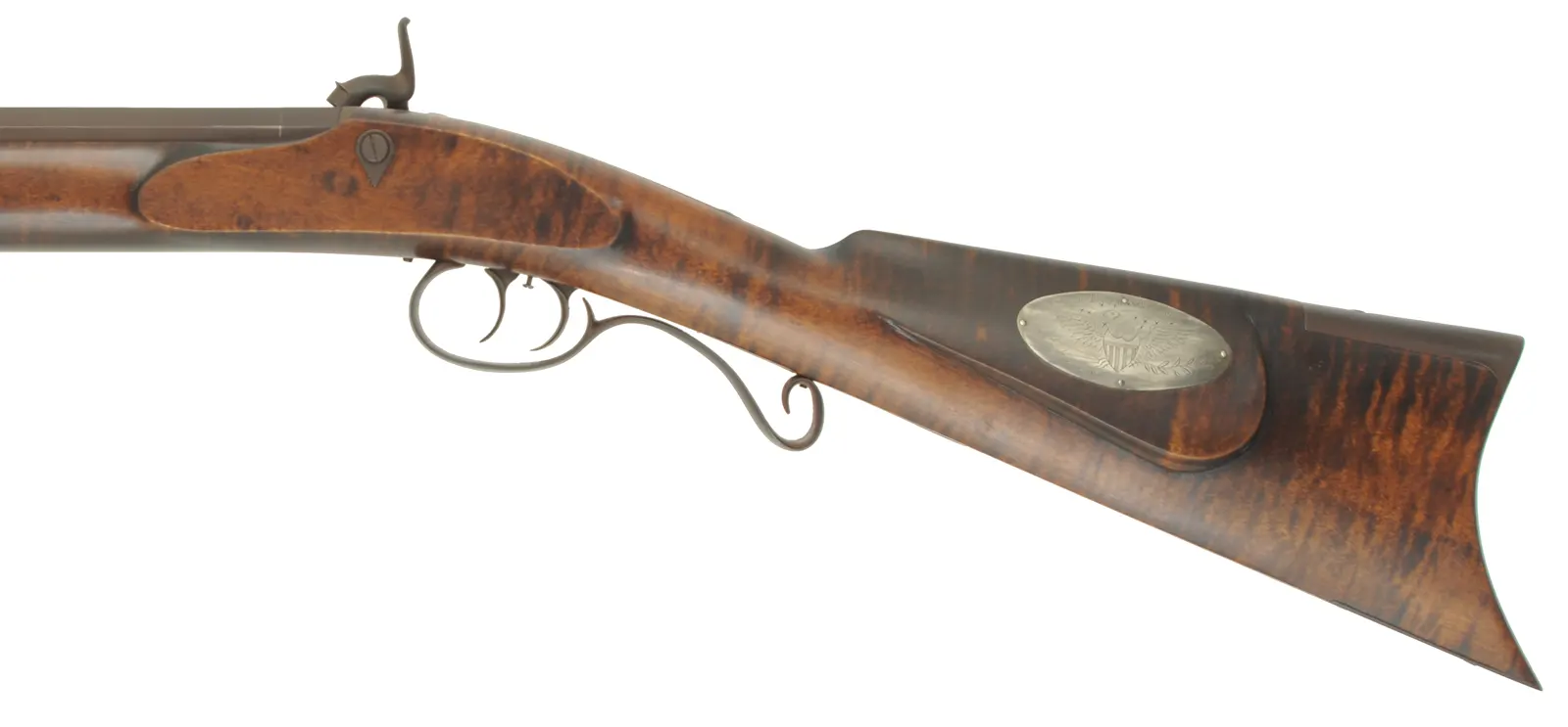 Halfstock Hawken Rifle,
.50 caliber,  31" Green Mountain barrel, 
curly maple, iron trim, percussion, 
new, unfired,  by Mike Compton Halfstock Hawken Rifle,
.50 caliber,  31" Green Mountain barrel, 
curly maple, iron trim, percussion, 
new, unfired,  by Mike Compton