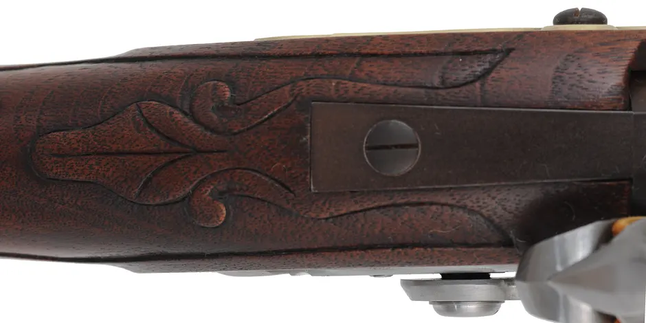 Lancaster County, Pennsylvania Barn Rifle,
.50 caliber, 35" Colerain barrel,
engraved Chamber's flintlock, walnut, brass trim, 
as-new, unfired, by M. Compton