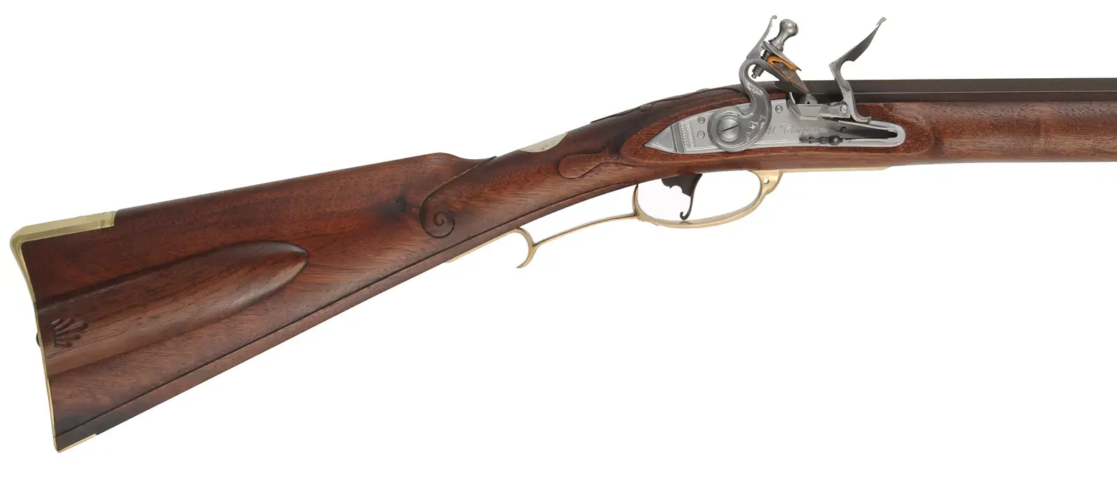 Lancaster County, Pennsylvania Barn Rifle,
.50 caliber, 35" Colerain barrel,
engraved Chamber's flintlock, walnut, brass trim, 
as-new, unfired, by M. Compton