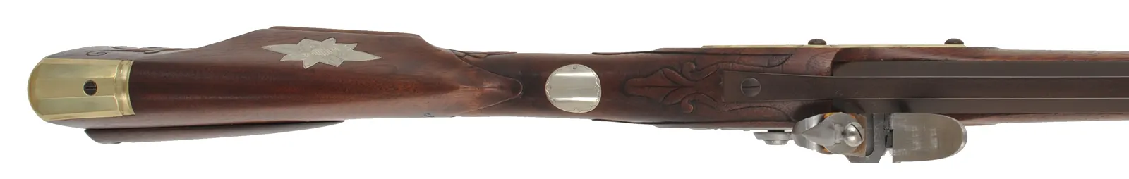 Lancaster County, Pennsylvania Barn Rifle,
.50 caliber, 35" Colerain barrel,
engraved Chamber's flintlock, walnut, brass trim, 
as-new, unfired, by M. Compton