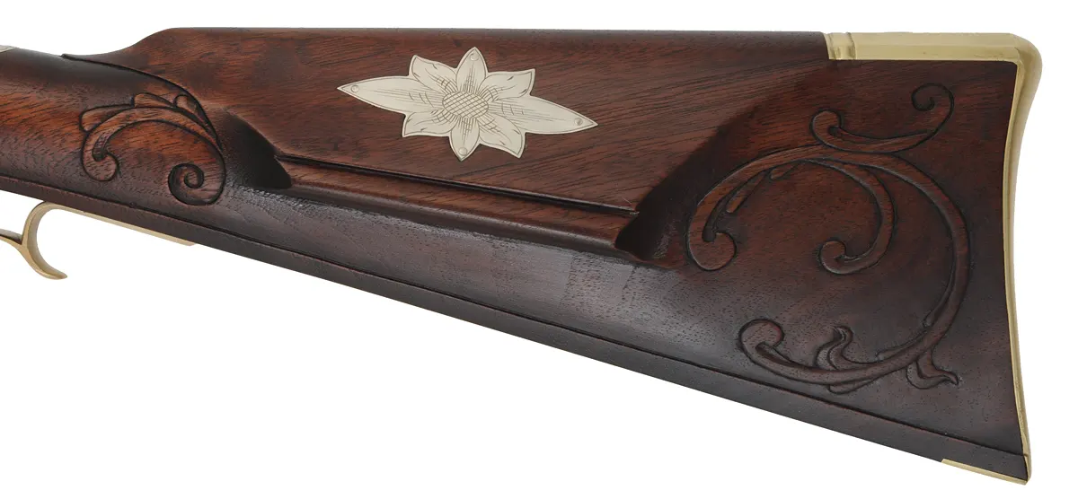 Lancaster County, Pennsylvania Barn Rifle,
.50 caliber, 35" Colerain barrel,
engraved Chamber's flintlock, walnut, brass trim, 
as-new, unfired, by M. Compton