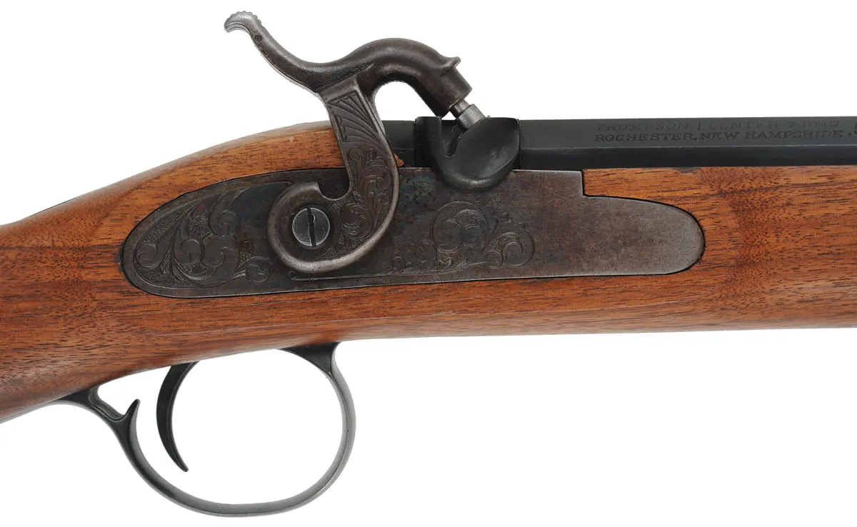 Pennsylvania Hunter Rifle,
.50 caliber, 32" octagon-to-round barrel,
percussion, walnut, iron trim,
used, by Thompson Center Arms Pennsylvania Hunter Rifle,
.50 caliber, 32" octagon-to-round barrel,
percussion, walnut, iron trim,
used, by Thompson Center Arms