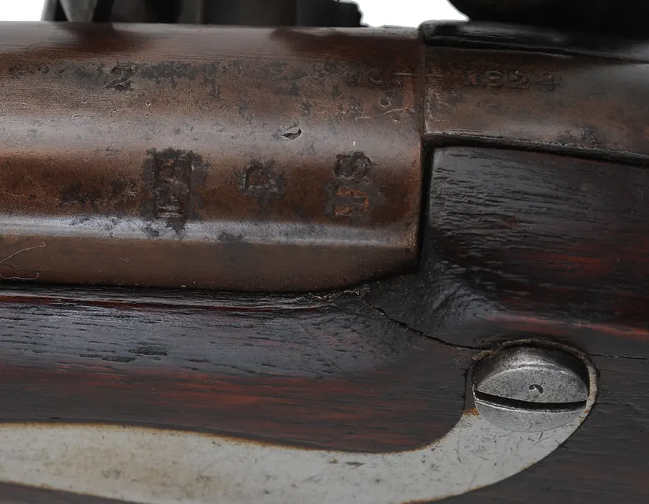 Antique U. S. Model 1817 Common Rifle,
.54 caliber 36" barrel,
flintlock, walnut with repair, iron,
1824 date, by R. Johnson