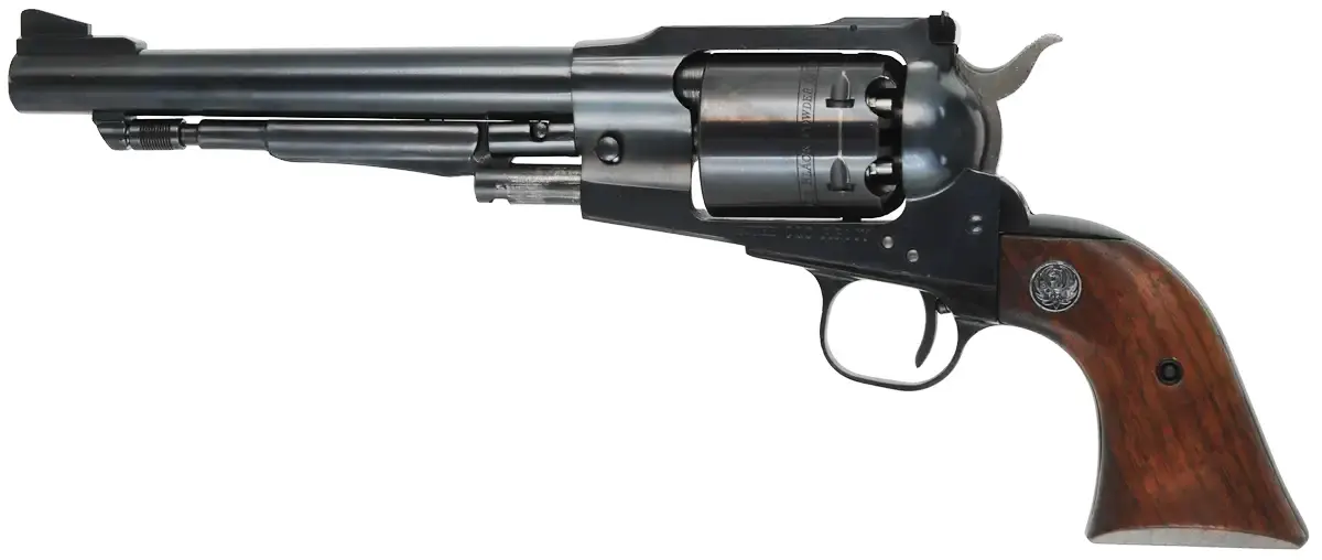 Ruger Old Army Revolver,
.45 caliber, 7-1/2" barrel, 
percussion, blued, walnut, 
adjustable target sights, nipple wrench, 
Lyman round ball mold, holster, used