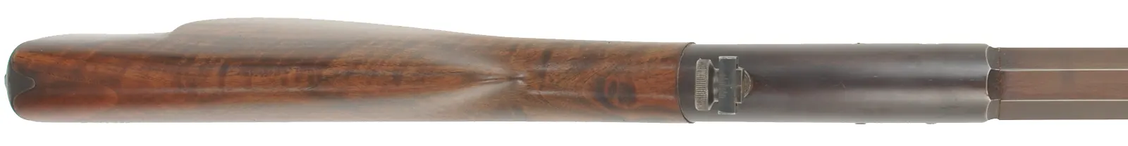 Underhammer Rifle,
.50 caliber, 41-3/4" barrel,
percussion, figured walnut, iron trim, 
glove and peep sight, used