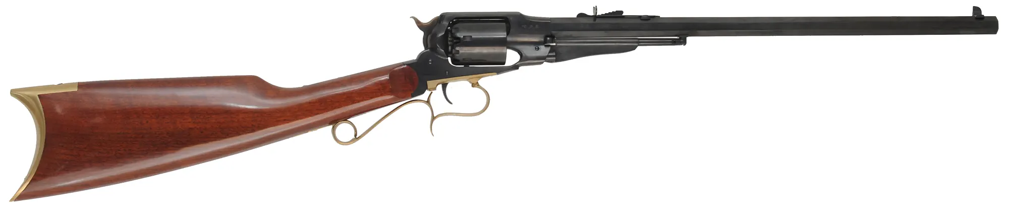 Model 1858 Remington Revolving Carbine,
.44 caliber 18" barrel, 
percussion, walnut buttstock, 
as-new, by A. Uberti