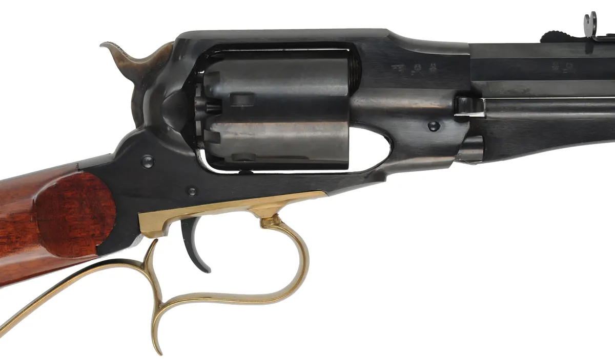 Model 1858 Remington Revolving Carbine,
.44 caliber 18" barrel, 
percussion, walnut buttstock, 
as-new, by A. Uberti