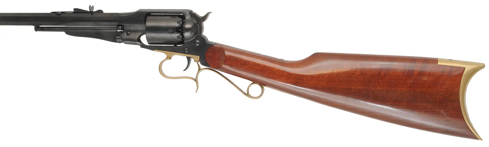 Model 1858 Remington Revolving Carbine,
.44 caliber 18" barrel, 
percussion, walnut buttstock, 
as-new, by A. Uberti