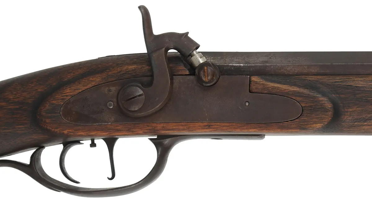 Chunk Gun
.40 caliber, 47" barrel,
walnut, iron, percussion, 
used, signed D.J. Arnold