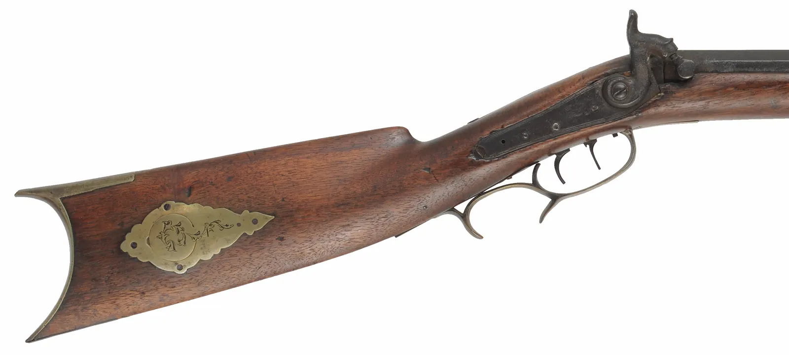 Antique Ohio Halfstock Rifle,
.36 caliber, 34" barrel, 
percussion, walnut, brass,
signed David Hudson 