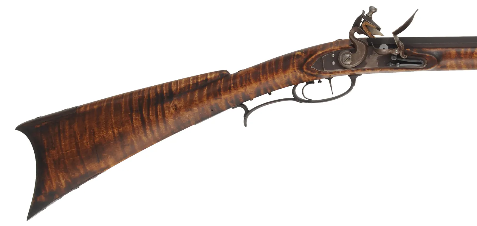 Southern Mountain Rifle,
.40 caliber,  46" Rice swamped barrel,
Ketland flintlock, curly maple, iron trim, used