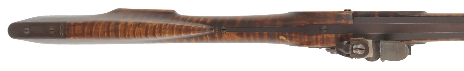 Southern Mountain Rifle,
.40 caliber,  46" Rice swamped barrel,
Ketland flintlock, curly maple, iron trim, used