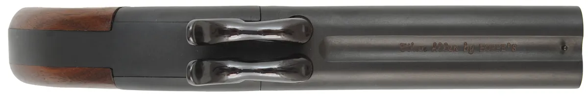 Ethan Allen Snake Eyes Pistol,
.36 caliber double barrel,
box lock percussion, factory blued,
by Hoppe's