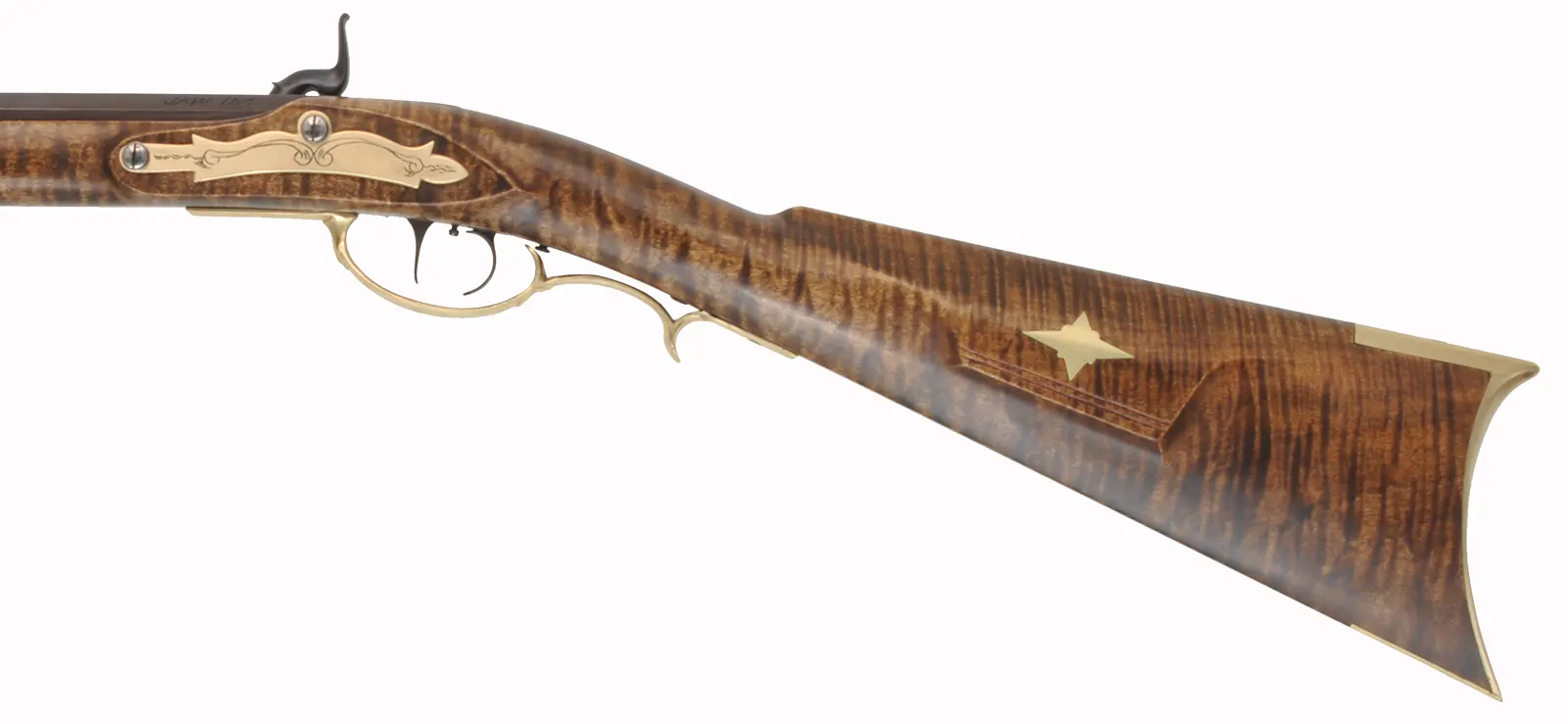 Halfstock Rifle,
.40 caliber, 32" Colerain barrel, 
percussion, curly maple, brass trim,
new, unfired, by J.A. Wymore