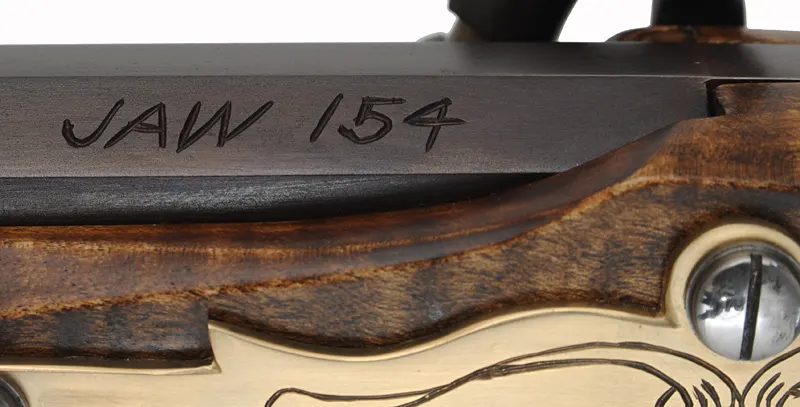 Halfstock Rifle,
.40 caliber, 32" Colerain barrel, 
percussion, curly maple, brass trim,
new, unfired, by J.A. Wymore