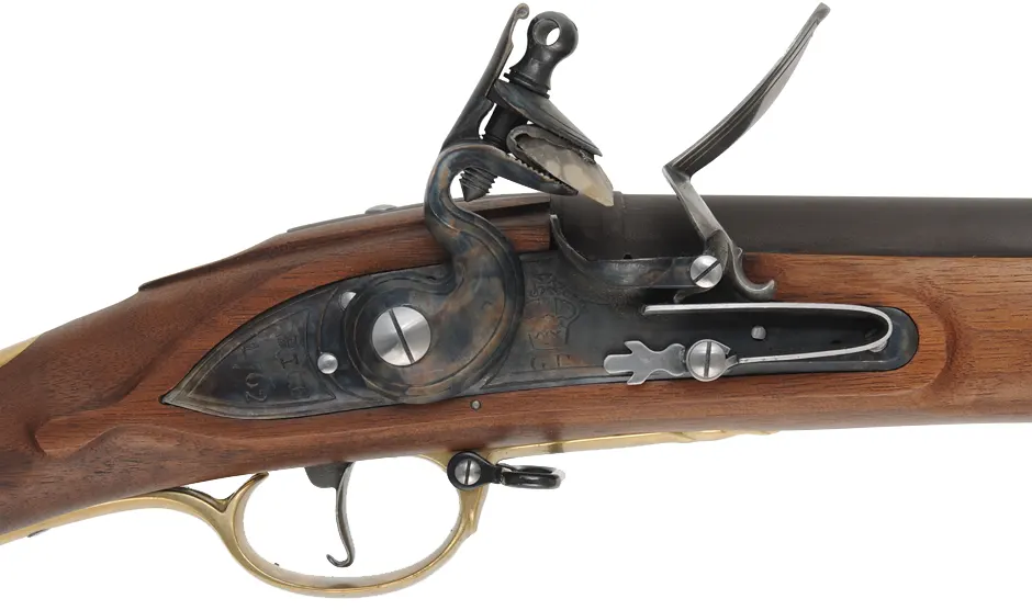 Brown Bess Carbine,
.75 caliber, 30-1/2" barrel,
GRICE 1762 flintlock, walnut stock, brass trim with serpent sideplate,
sling swivels, used, by Davide Pedersoli