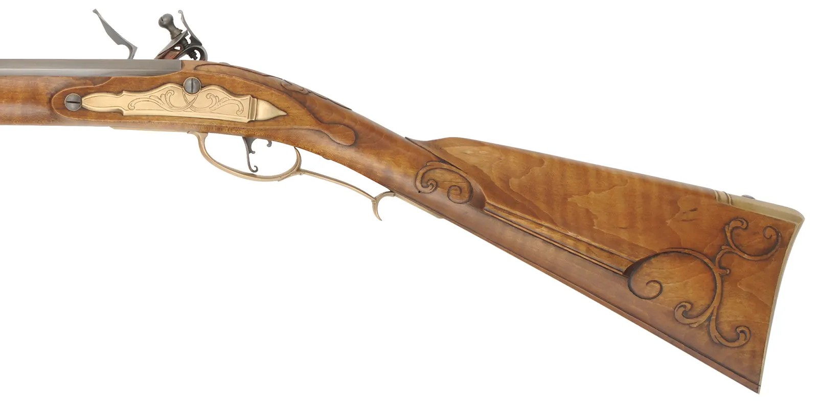 George Schroyer - Pennsylvania Longrifle
.50 caliber 42" Rice swamped barrel,
maple stock, sliding wood patchbox, brass trim, as-new
