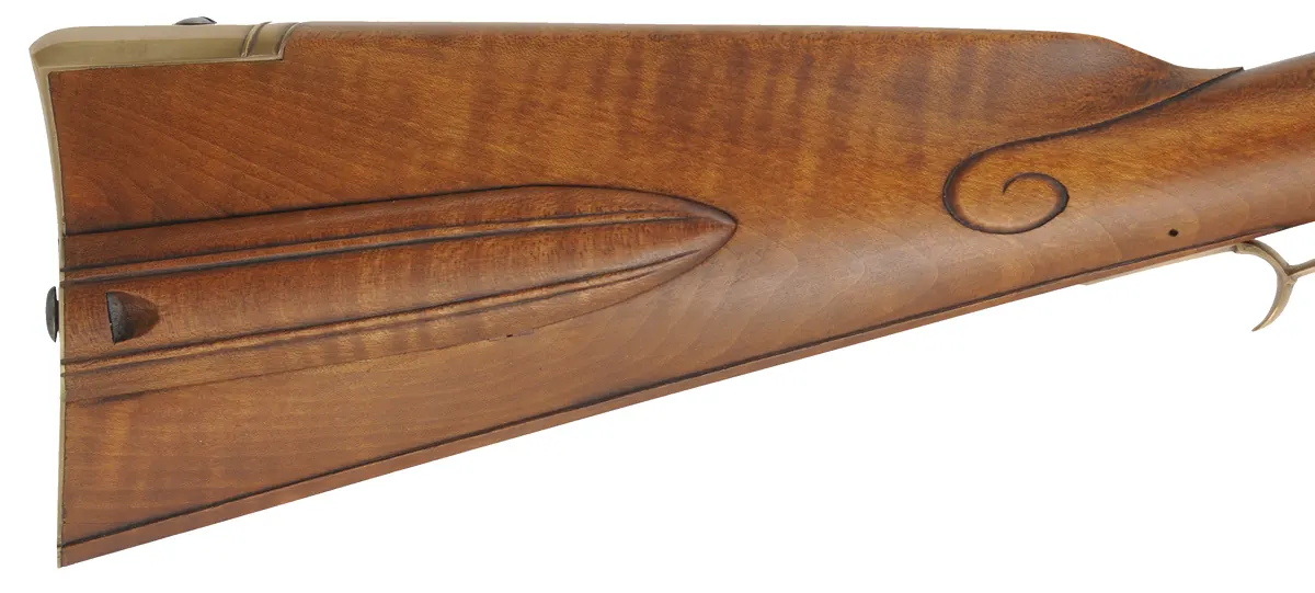 George Schroyer - Pennsylvania Longrifle
.50 caliber 42" Rice swamped barrel,
maple stock, sliding wood patchbox, brass trim, as-new
