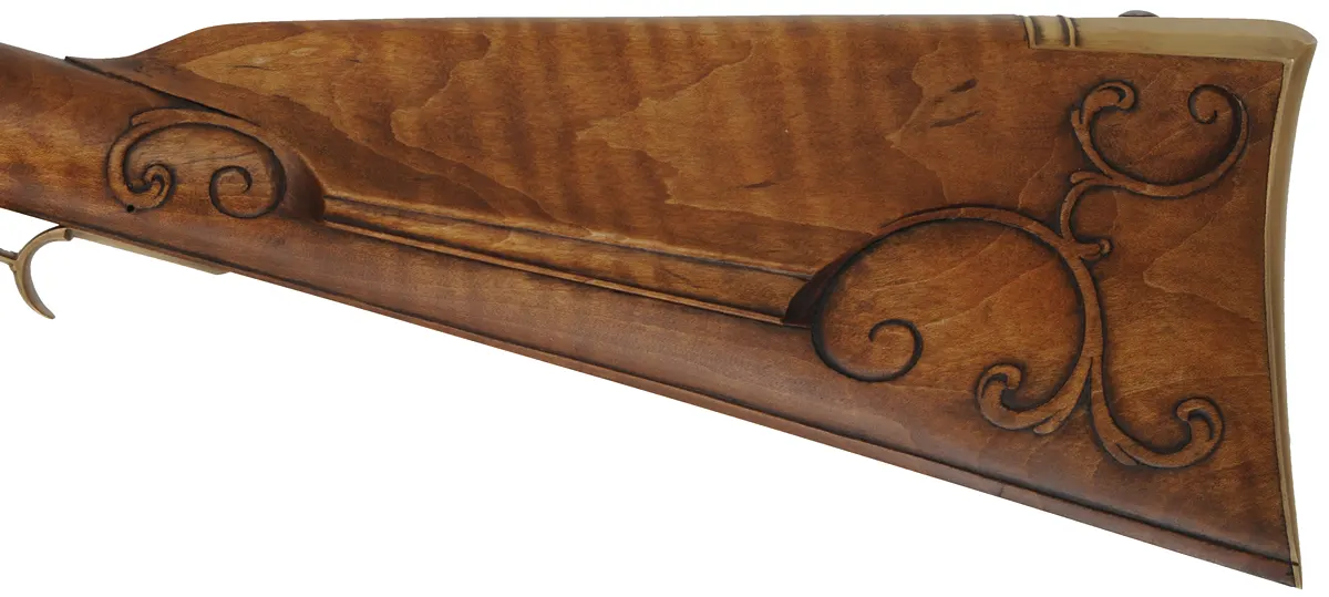 George Schroyer - Pennsylvania Longrifle
.50 caliber 42" Rice swamped barrel,
maple stock, sliding wood patchbox, brass trim, as-new
