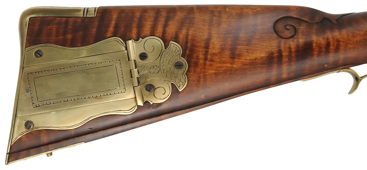 Virginia Longrifle,
.50 caliber, 42" Colerain swamped barrel,
large Siler flint lock, maple, brass trim,
new, unfired, by Thom Frazier