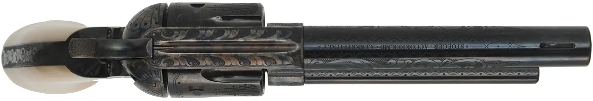 Uberti 1873 Cattleman "Dalton",
caliber .45 Colt, 5-1/2" barrel,
color case hardened frame, engraved, pearl grips,
as-new, by Aldo Uberti ~ Italy