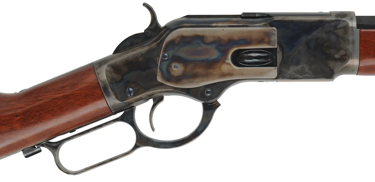 Model 1873 Winchester Rifle,
caliber .45 Colt, 24-1/4" barrel,
walnut, color case hardened action, 
used, by Aldo Uberti