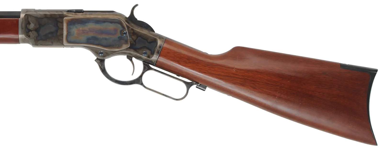 Model 1873 Winchester Rifle,
caliber .45 Colt, 24-1/4" barrel,
walnut, color case hardened action, 
used, by Aldo Uberti