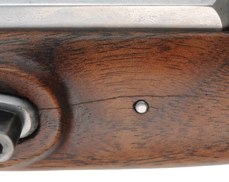 English Flint Pistol,
.50 caliber rifled, 10" octagon-to-round barrel,
small Queen Anne flint lock, re-enforced walnut, nickel silver,
used, by noted pistol maker Kenneth Lincavage