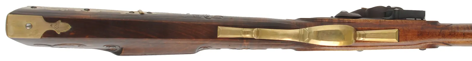 Virginia Longrifle,
.50 caliber, 38" Rice swamped barrel, 
Chambers flintlock, curly maple, engraved brass,
signed by J. Bohan