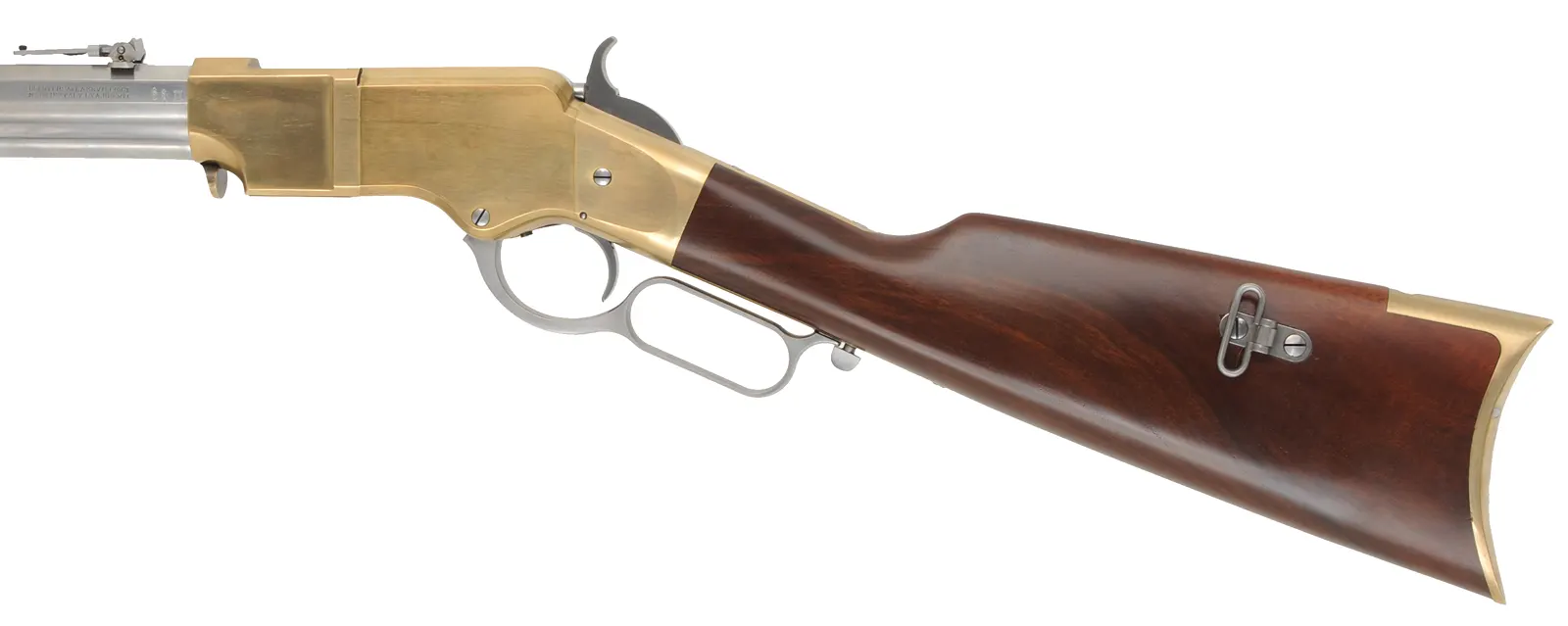 Model 1860 Henry Carbine,
caliber .44-40 WCF, 22" barrel,
Military sling swivels, brass frame,
white finish, used, by Aldo Uberti