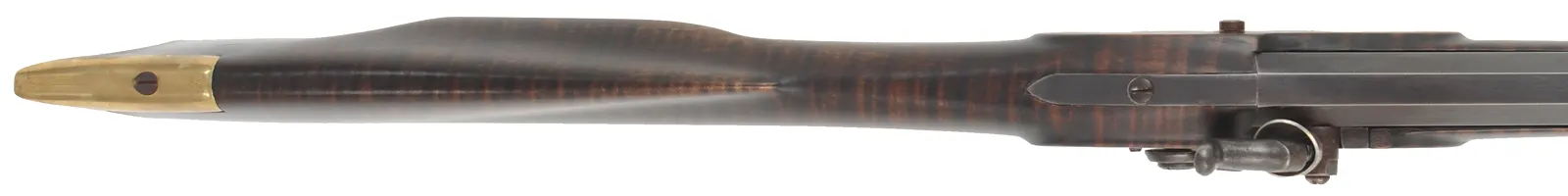 Ohio Half Stock Rifle
.45 caliber, 36" Green Mountain barrel,
curly maple, brass trim, nickel silver accents,
used, attributed to L. Davis