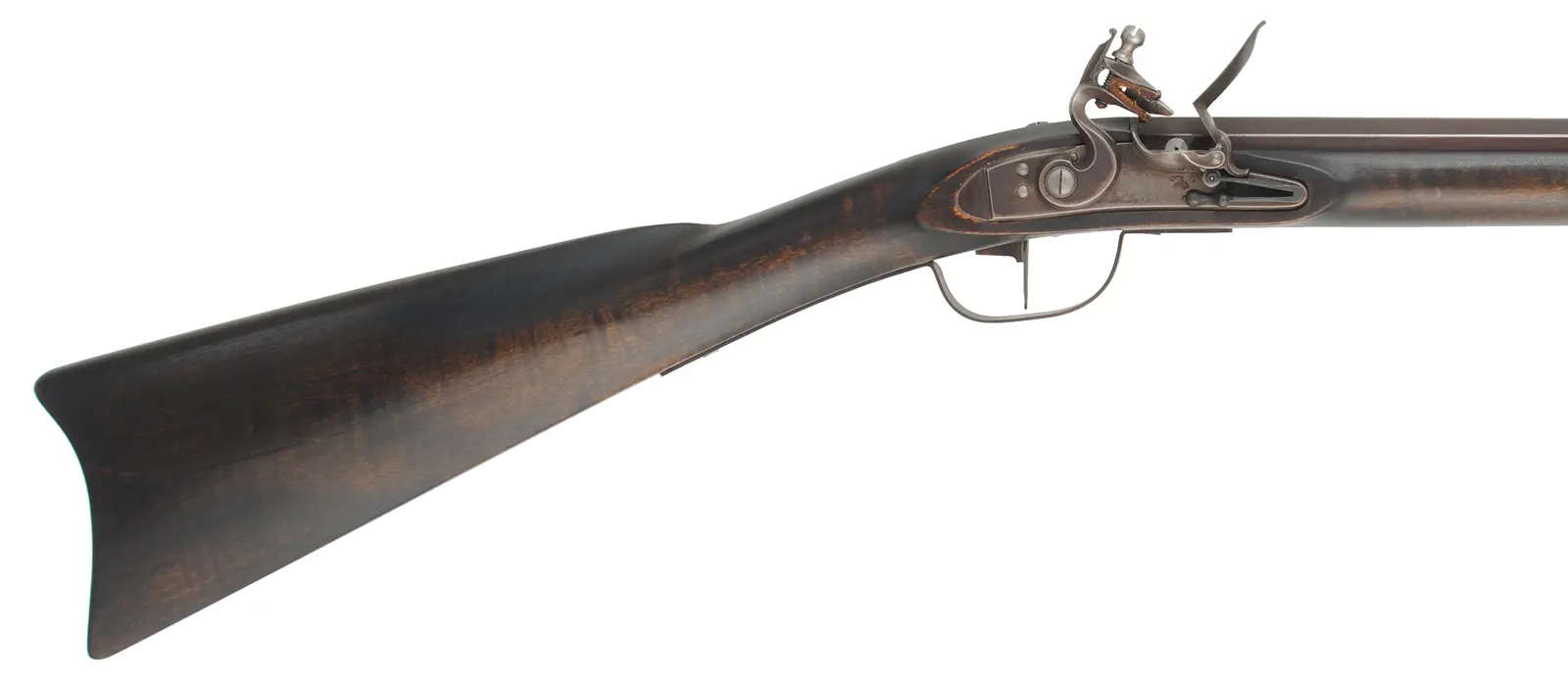 Pennsylvania Barn Rifle
.40 caliber, 42" Rice swamped barrel,
Chambers' flintlock, maple, limited brass & iron trim, 
used, signed by J. Alford