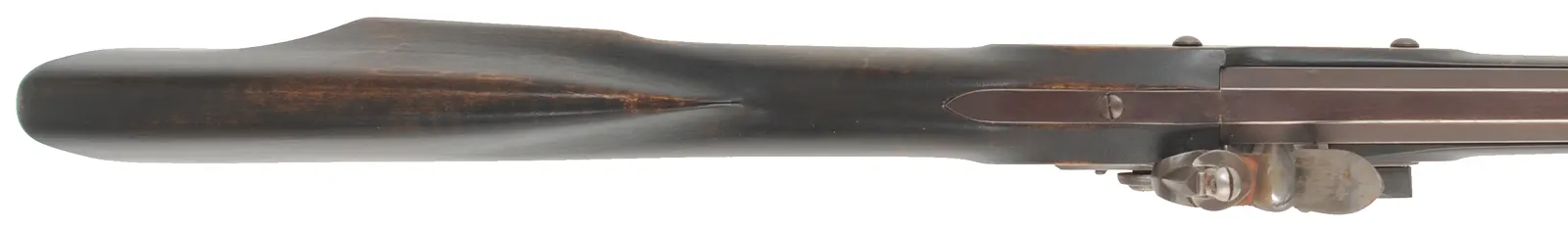 Pennsylvania Barn Rifle
.40 caliber, 42" Rice swamped barrel,
Chambers' flintlock, maple, limited brass & iron trim, 
used, signed by J. Alford