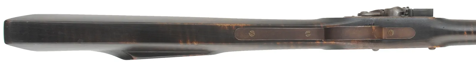 Pennsylvania Barn Rifle
.40 caliber, 42" Rice swamped barrel,
Chambers' flintlock, maple, limited brass & iron trim, 
used, signed by J. Alford