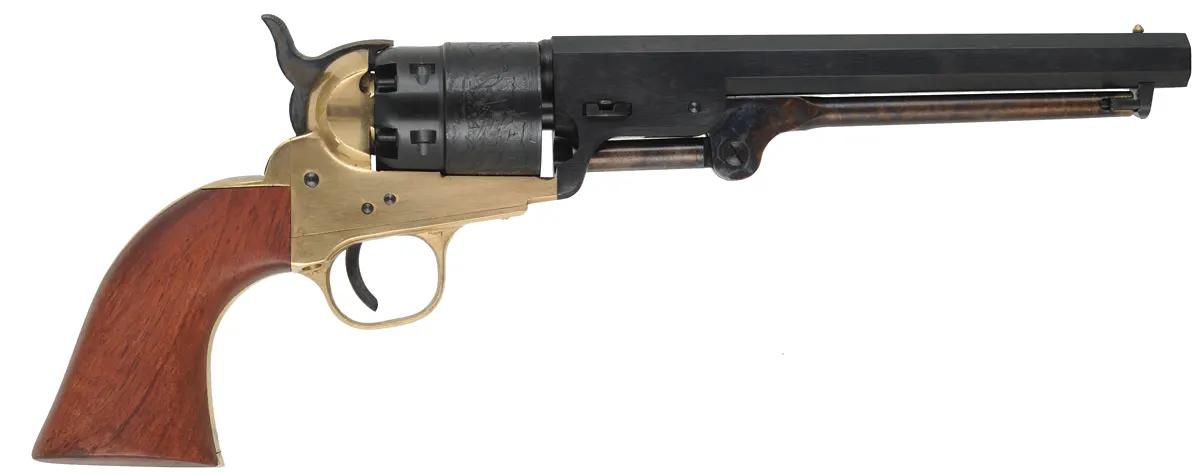 Model 1851 Navy Revolver,
.44 caliber, 7-1/2" barrel, 
percussion, brass framed, blued, 
used, by Armi San Marco