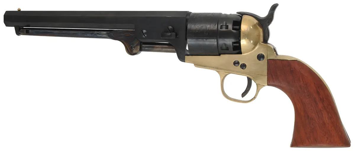 Model 1851 Navy Revolver,
.44 caliber, 7-1/2" barrel, 
percussion, brass framed, blued, 
used, by Armi San Marco