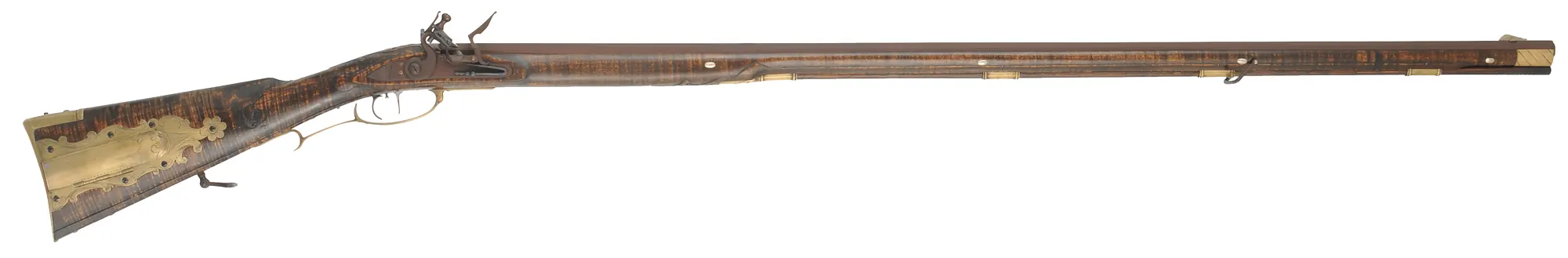 Jacob Dickert, Lancaster County, Pennsylvania Longrifle,
.50 caliber, 46" Rice swamped octagon barrel,
Chambers flintlock, maple, engraved brass trim,
peep sight, used, signed by R. Grunkemeyer