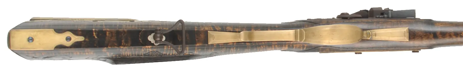 Jacob Dickert, Lancaster County, Pennsylvania Longrifle,
.50 caliber, 46" Rice swamped octagon barrel,
Chambers flintlock, maple, engraved brass trim,
peep sight, used, signed by R. Grunkemeyer