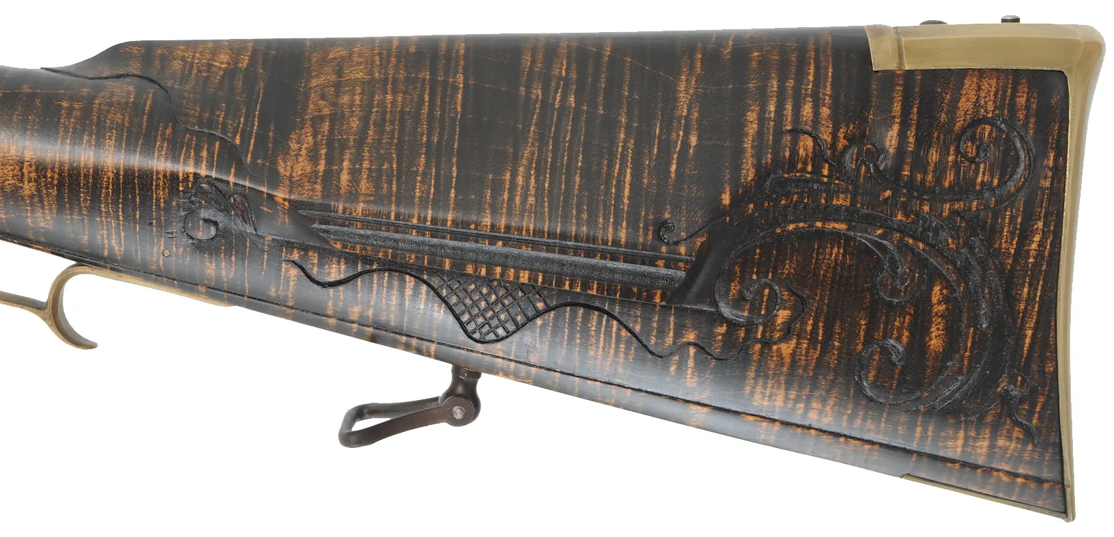 Jacob Dickert, Lancaster County, Pennsylvania Longrifle,
.50 caliber, 46" Rice swamped octagon barrel,
Chambers flintlock, maple, engraved brass trim,
peep sight, used, signed by R. Grunkemeyer