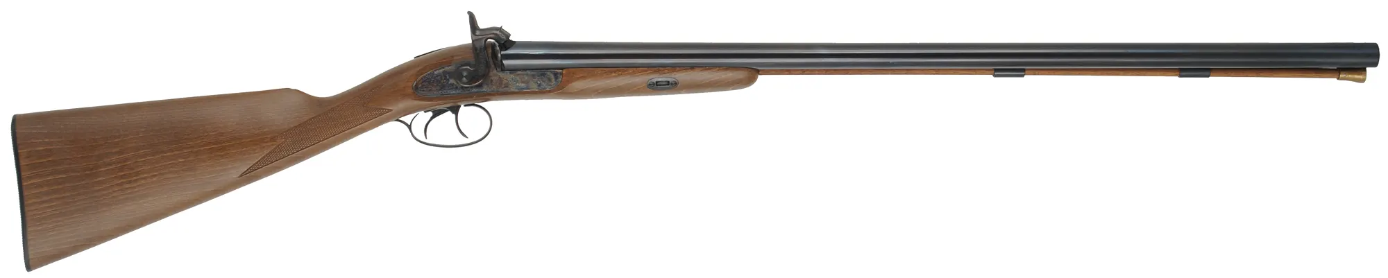 Navy Arms Double Shotgun,
12 gauge, 28" barrels,
percussion, checkered beech, blued steel,
used, manufactured by Pietta