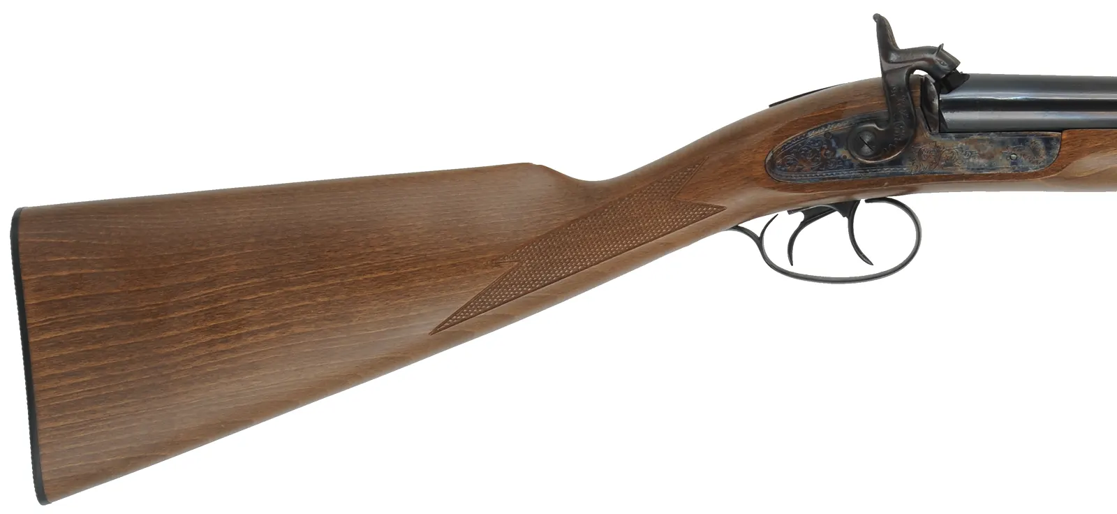 Navy Arms Double Shotgun,
12 gauge, 28" barrels,
percussion, checkered beech, blued steel,
used, manufactured by Pietta