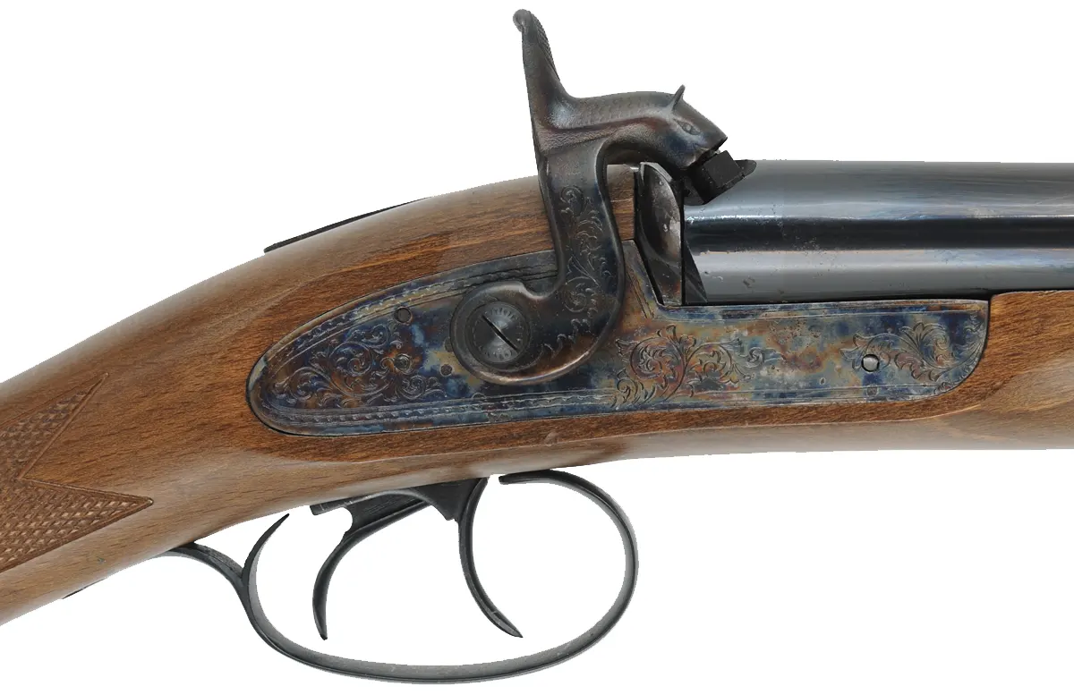 Navy Arms Double Shotgun,
12 gauge, 28" barrels,
percussion, checkered beech, blued steel,
used, manufactured by Pietta
