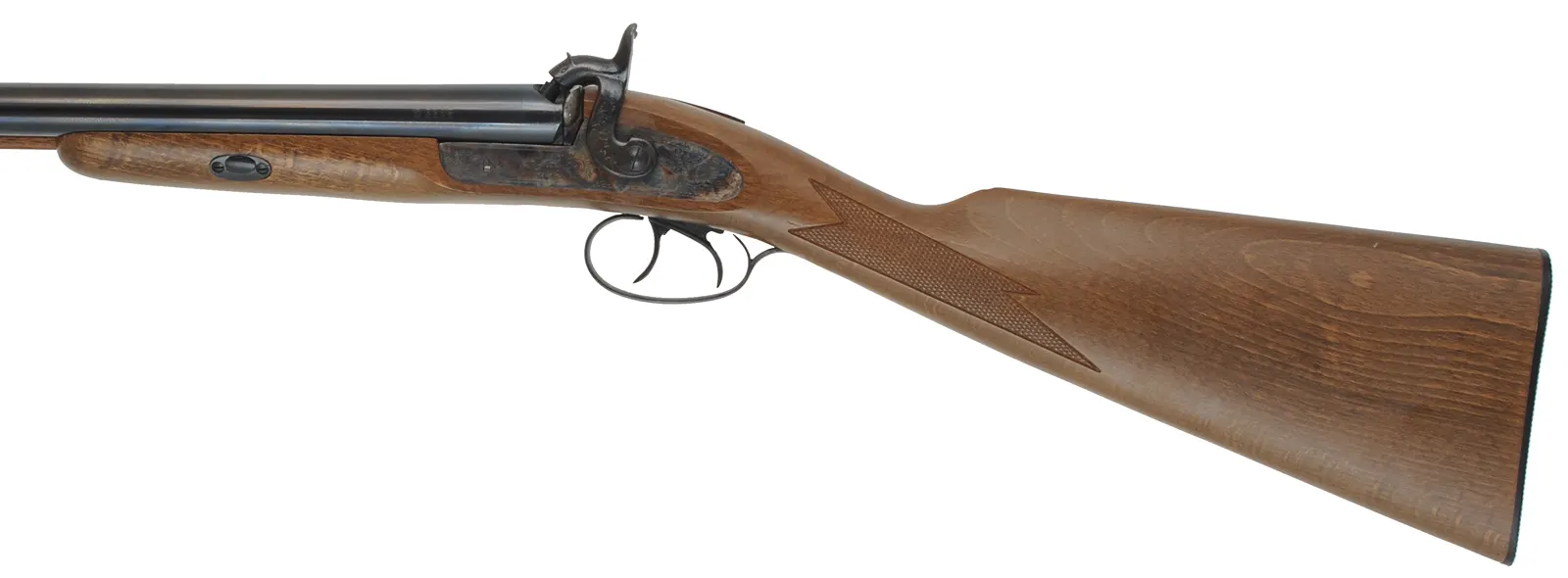 Navy Arms Double Shotgun,
12 gauge, 28" barrels,
percussion, checkered beech, blued steel,
used, manufactured by Pietta