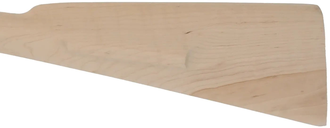 Stock second, Classic Tennessee, pre shaped, non-inlet
13/16" octagon, 42" barrel, plain maple, bark inclusion on buttstock, knot on forearm