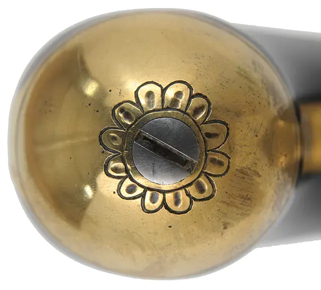 Kentucky Pistol,
.50 caliber 9-1/4" barrel,
small Siler flintlock, engraved brass, curly maple, 
used, by J. Kirklin