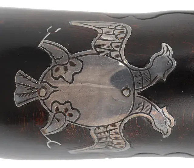 Kentucky Pistol,
.50 caliber 9-1/4" barrel,
small Siler flintlock, engraved brass, curly maple, 
used, by J. Kirklin