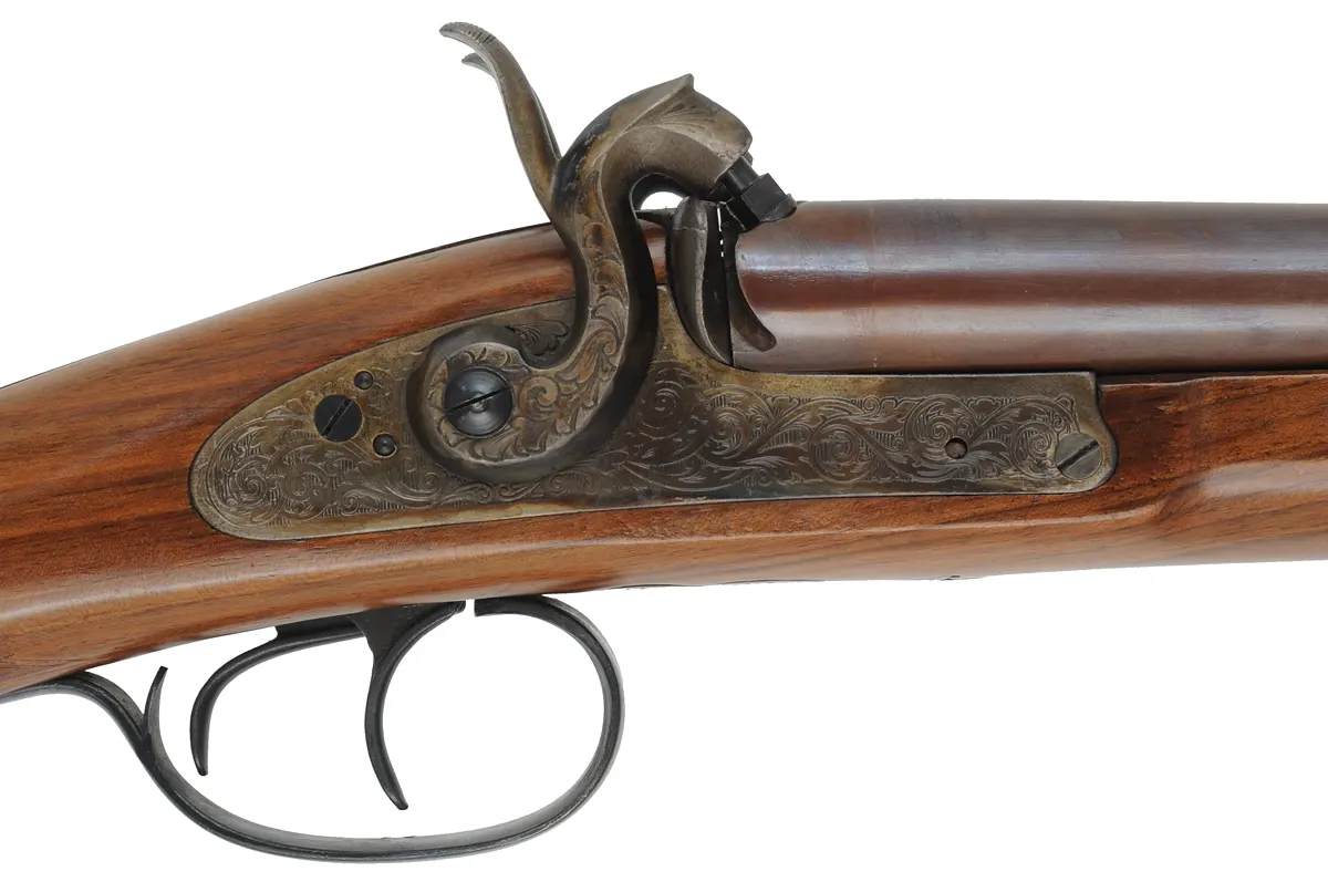 Double Shotgun
13 gauge, 28" barrels,
walnut, checkered straight grip, percussion,
used, by Davide Pedersoli