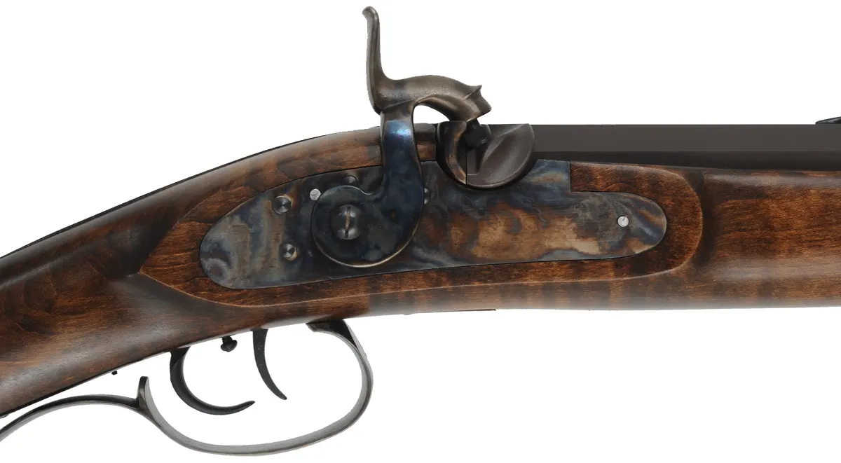 Rocky Mountain Hawken Rifle,
.54 caliber,  34" barrel,
percussion, curly maple, color case hardened iron, 
used, by Davide Pedersoli