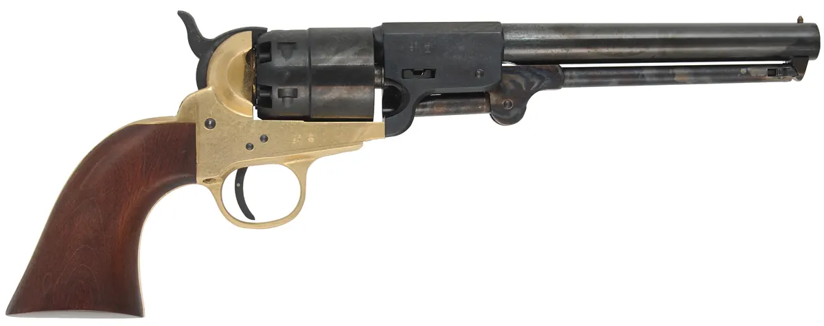 Griswold & Gunnison Revolver,
.44 caliber, 7-3/8" round barrel,
percussion, brass frame, walnut, 
as new, unfired, with factory box, by Pietta